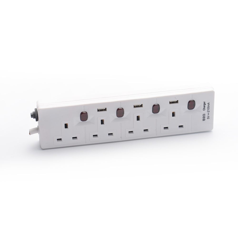 UK 3 Outlet Surge Protection Overload Protection Extension Power Strip