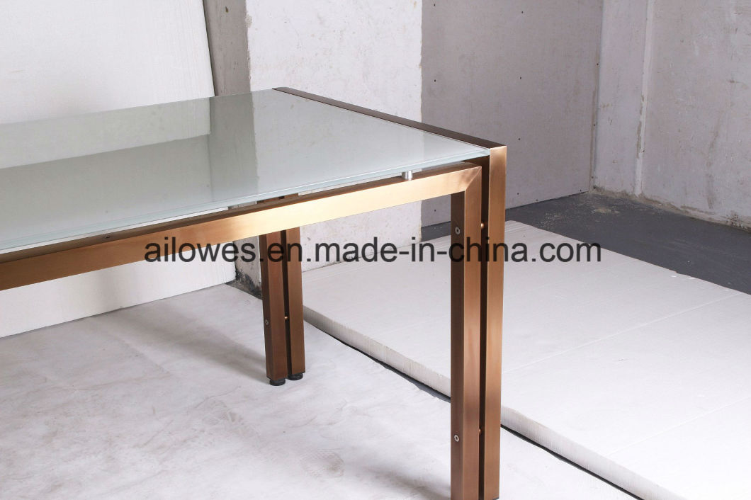 Tempered Glass Dining Room Table with Stainless Steel Frame