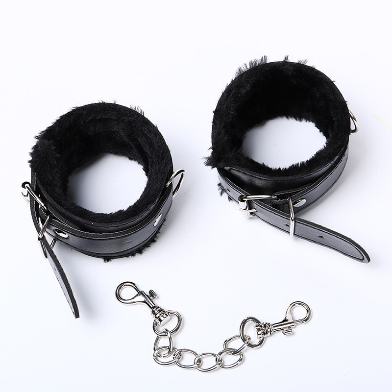 Funny Interesting Sex Toy Bondage Ankle Sex Product Adjustable PU Leather Plush Handcuffs