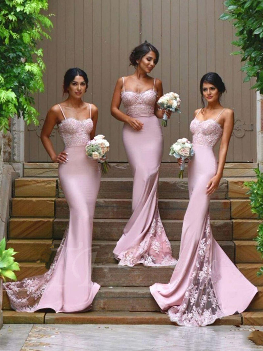 Spaghetti Strap Lace Zipper-up Mermaid Bridesmaid Dress (Dream-100022)