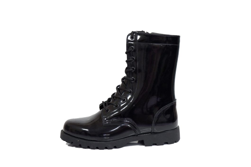 Shining Leather Military Boot with Zipper