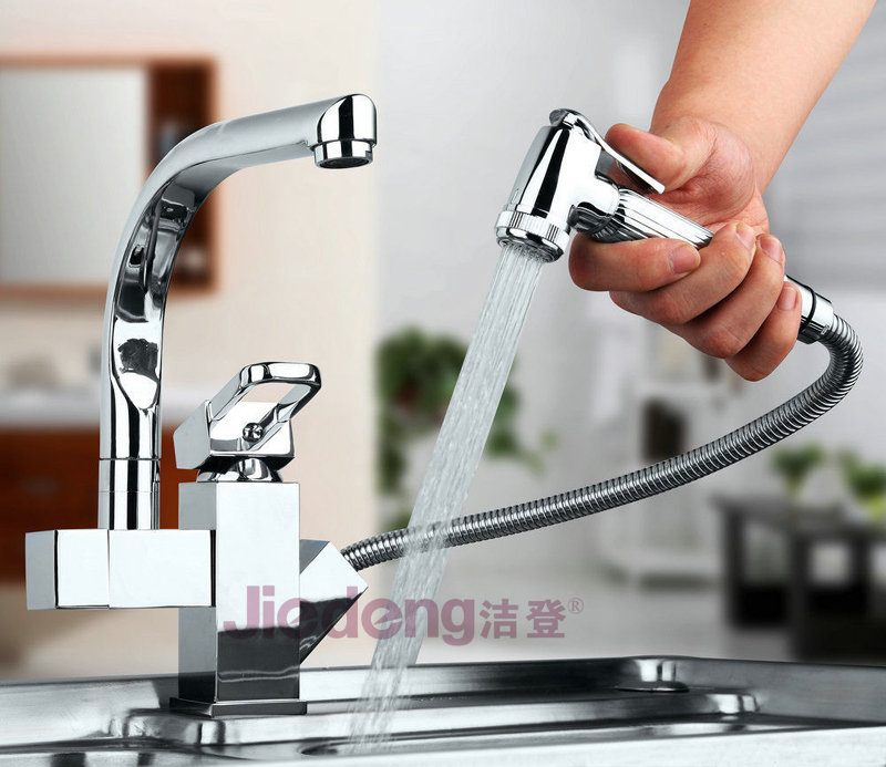 Two Handle Brass Kitchen Faucet with Pull out Hand Shower (S38)