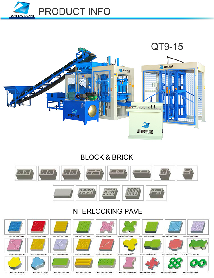 Qt Series Qt9-15 Automatic Hydraulic Press Interlock Block Making Machine