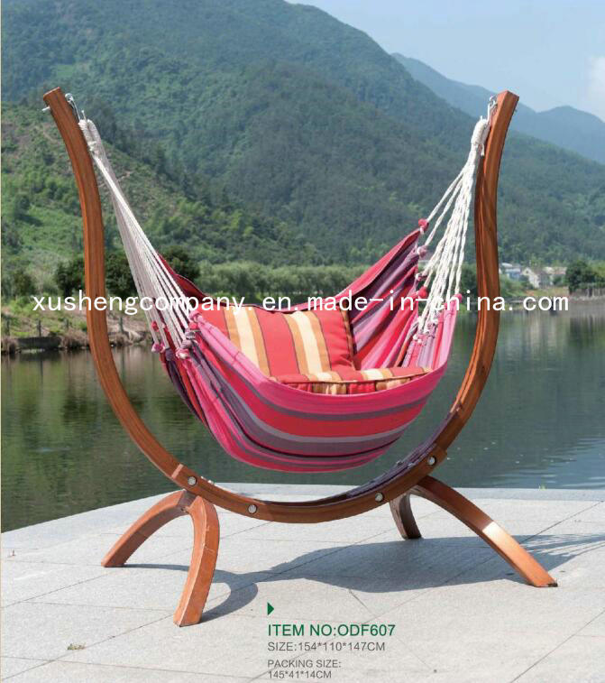 Wood Frame Pure Cotton Rope Canvas Outdoor Hammock Chair