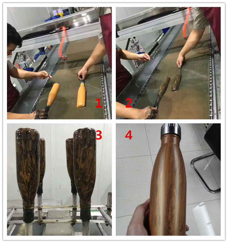Electroplating Marbling Wood Finished Stainless Steel Vacuum Cola Water Bottle