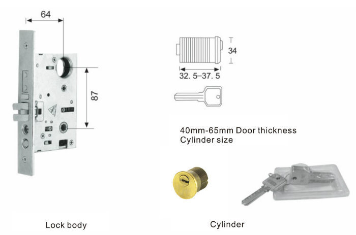 Mortise Door Cylinder Lock Brass American Lock Cylinder