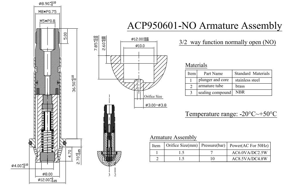 3/2 Nc Diameter Stainless Steel Pneumatic Solenoid Valve Armature