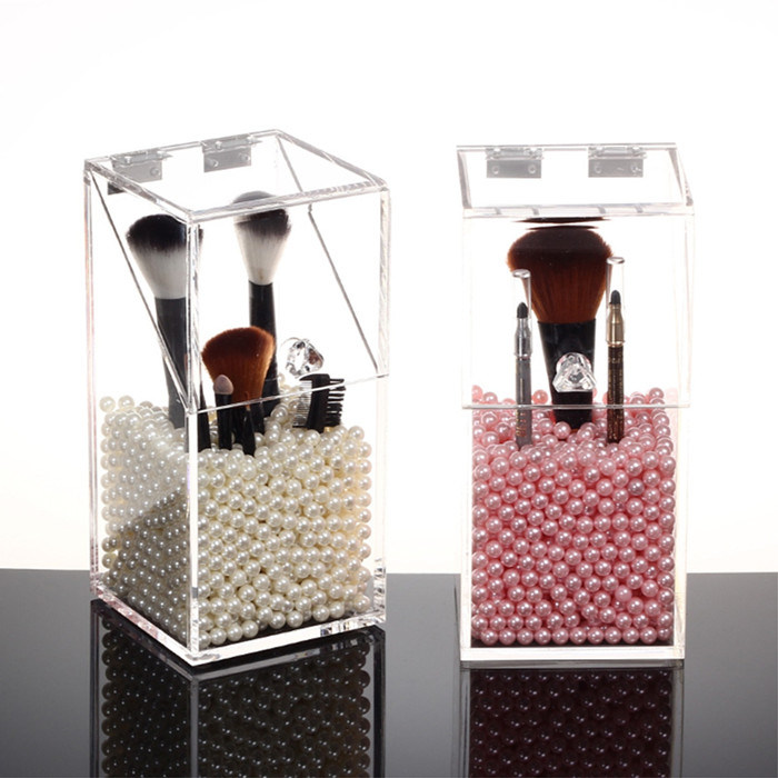 Acrylic Makeup Brushes Holder Real Technique Brush Storage with Pearl Beads