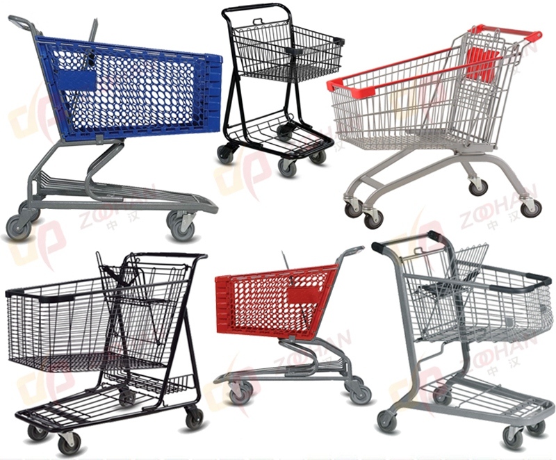 Fashion Big Size Supermarket Plastic Plastomer Shopping Trolley Cart (Zht92)