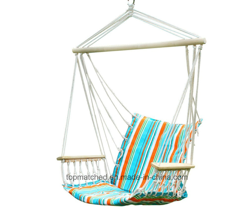 Padded Cotton Rope Hanging Hammock Swing Chair with Arm Rest