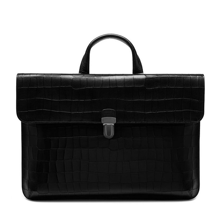 High End Black Croc Grain Leather Business Briefcase Bag