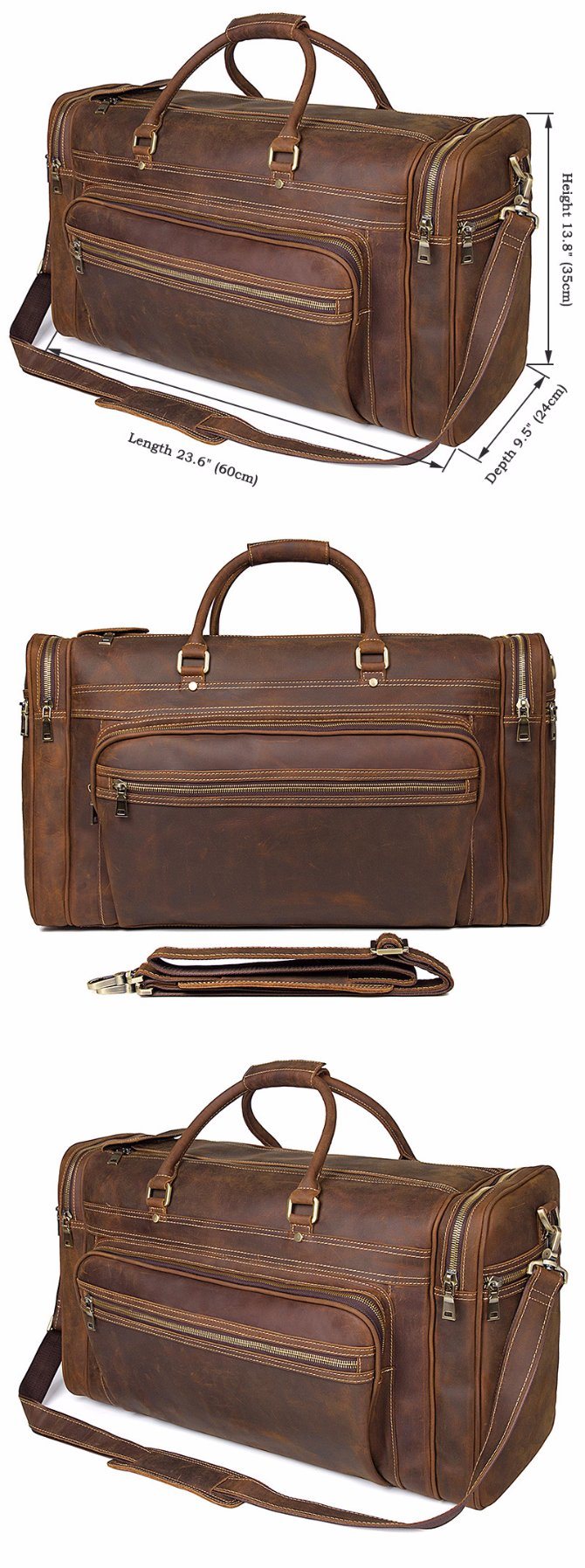 Factory Price Large Capacity Retro Brown Duffle Bag Crazy Horse Leather Travel Bag