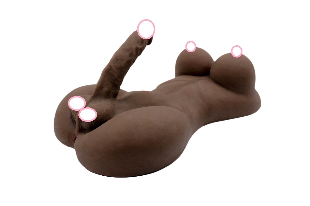 Black Torso Entity Doll Realistic Soft Silicone Breast and Dildos Shemale Sexy Toys for Women Masturbator