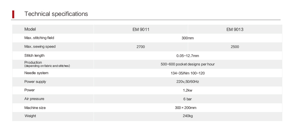 Em 9013; Automatic Industrial Lockstitch Pocket Designer Sewing Machine