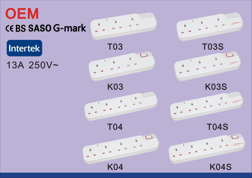 Saso Ce G-Mark Gcc UK 13A 6-Gang Indoor Power Socket with 1m 2m 3m 5m