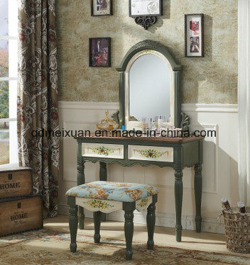 Combination of Dresser Small Bench Cosmetic Mirror Stool American Country Furniture Rural Mediterranean Hand-Painted (M-X3498)