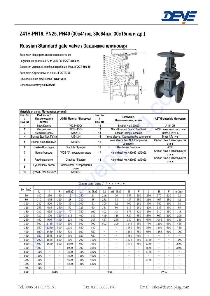 Russia Standard GOST Cast Steel Gate Valve with Py16