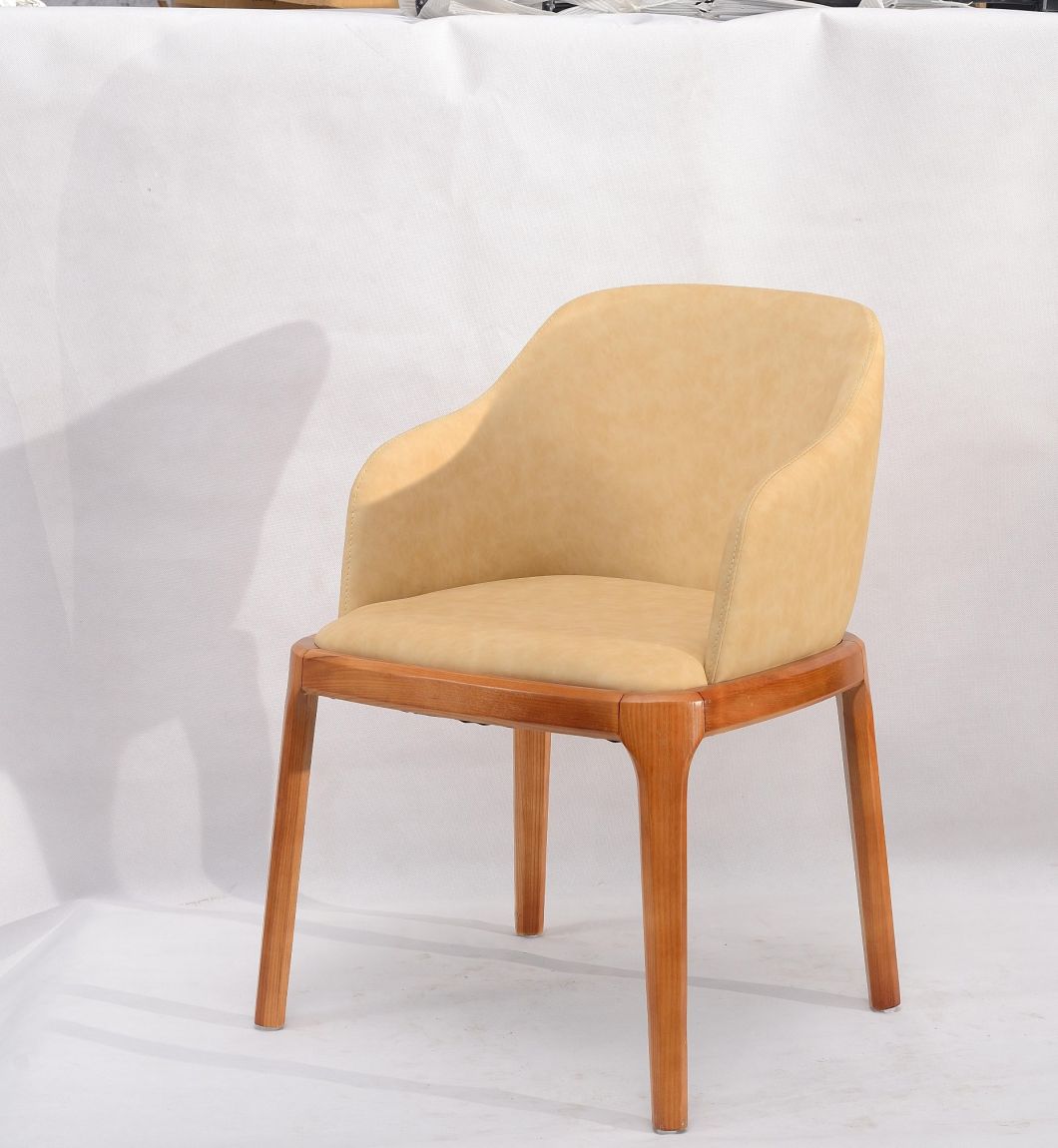 Restaurant Comfortable Armchair PU Wood Dining Chair