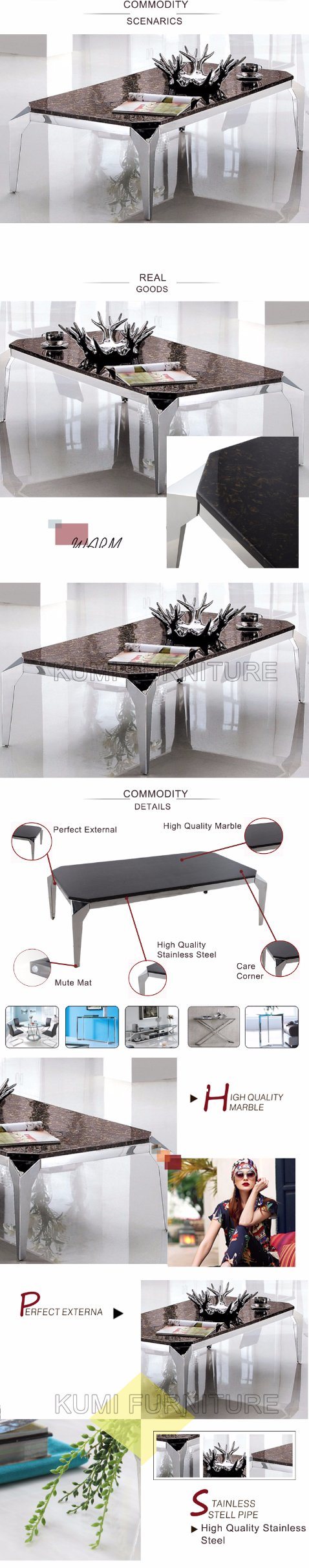 Industrial Modern Design Marble Metal Coffee Table