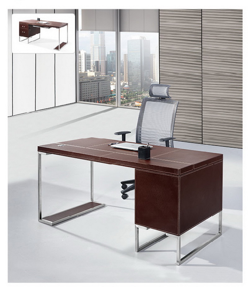 Modern Style Staff Computer Office Leather Wood Table (LD024)