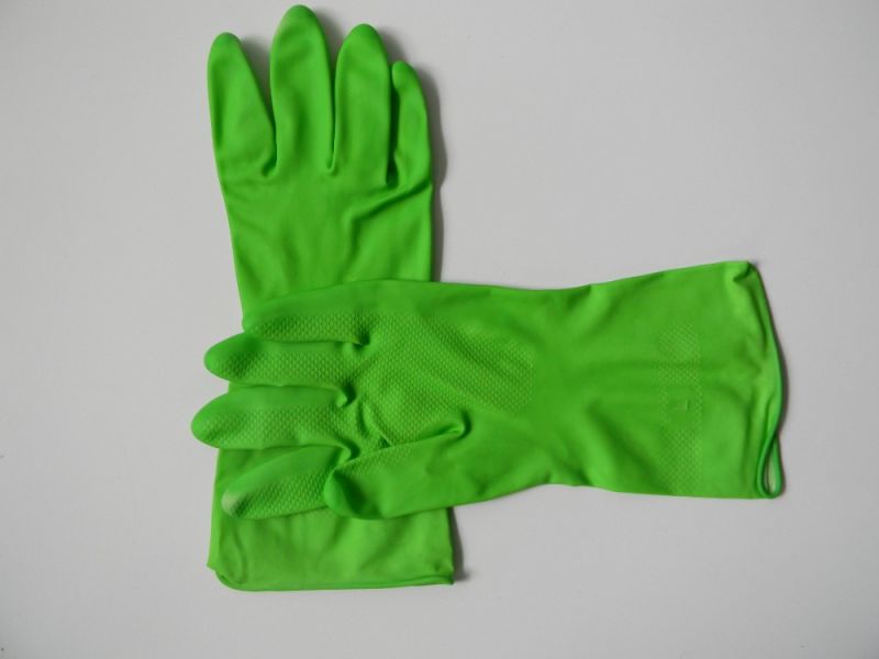 Yellow Color Rubber DIP Flocklined Household Latex Gloves