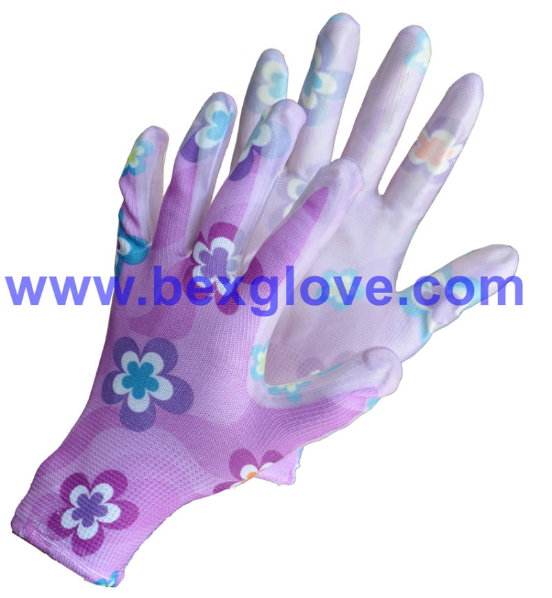 Nitrile Coating, Transparent, 13 Gauge Polyester Liner, Flora Patterns Safety Gloves