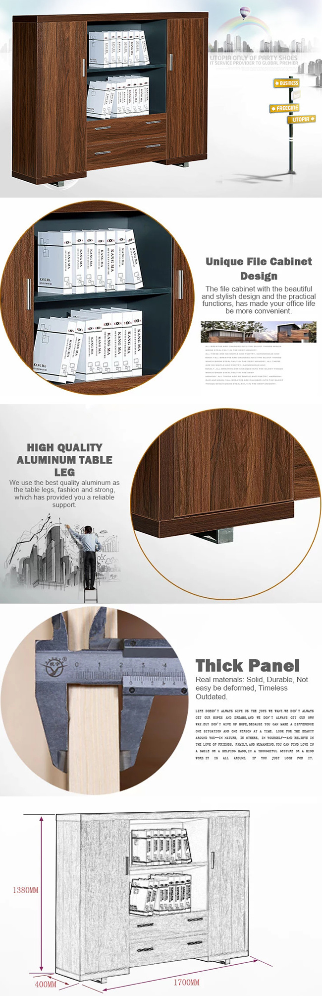 High Quality Furniture Custom Made Modern Wooden Storage Cabinet Office File Cabinet