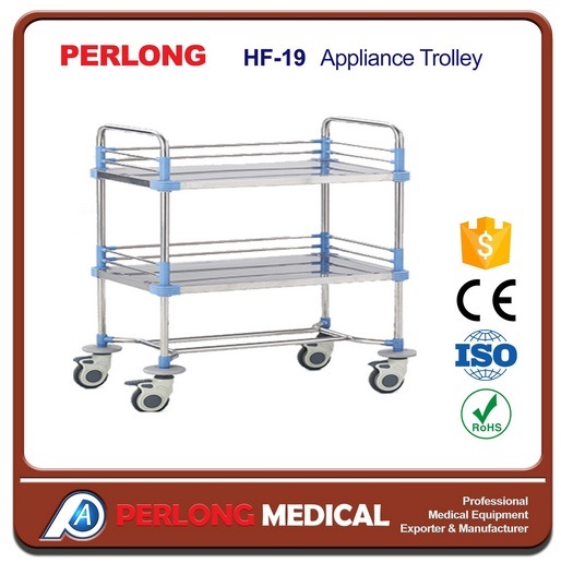 Hf-19 Cart Type Mobile Stainless Steel Appliance Trolley with Two Layers for Hospital Equipment
