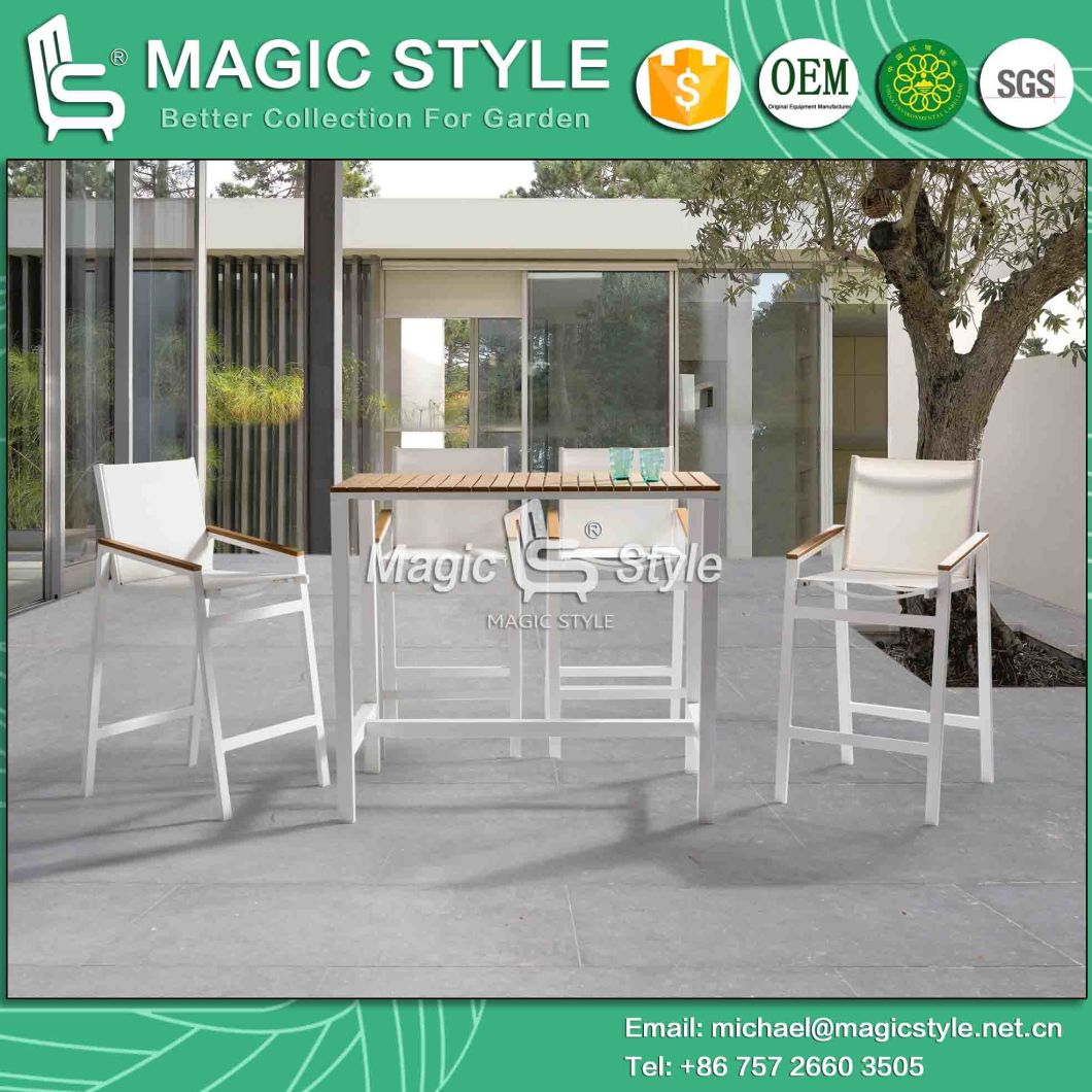 Outdoor Textile Bar Set Garden Bar Stool with Poly Wood Coffee Sling Bar Table Aluminum Bar Set