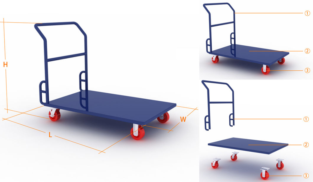 Adjustable Movable Mild Steel Q235 Platform Delivery Hand Trolley