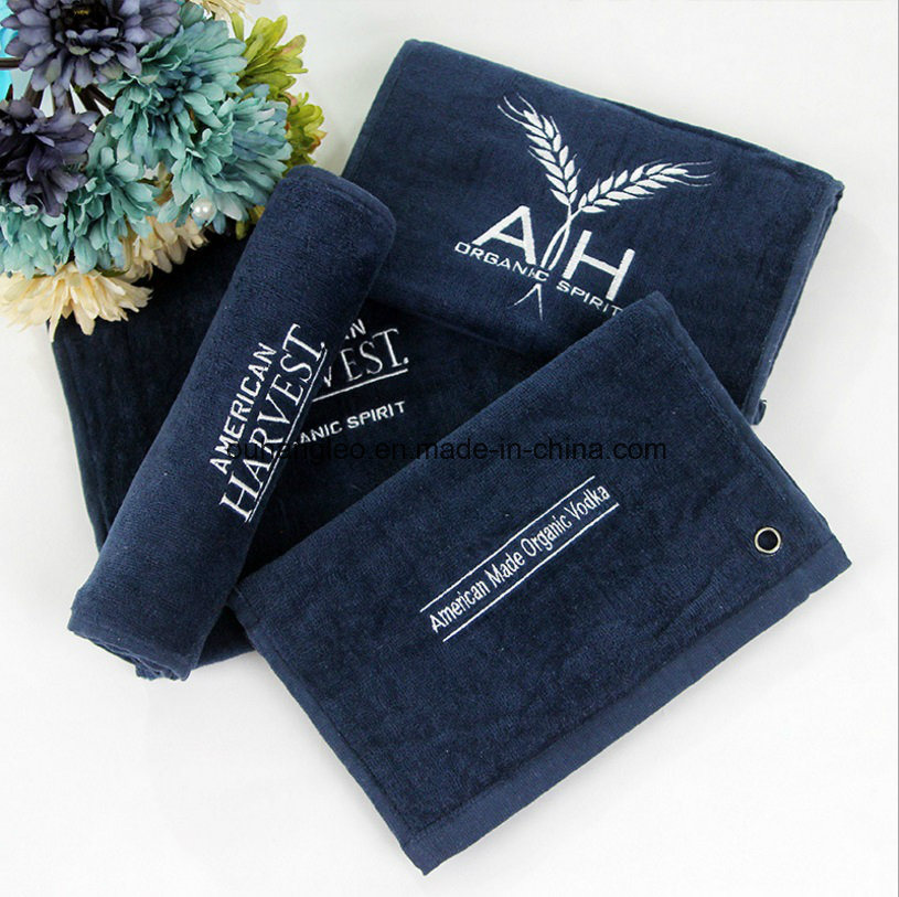 Personalized Absorbent Cotton Sports Golf Hand Towel with Logo Embroidery