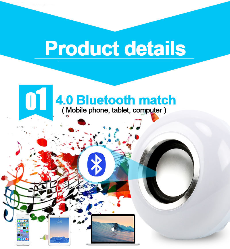 Smart E27 RGB Bluetooth Speaker LED Bulb Light 12W Music Playing Dimmable Wireless