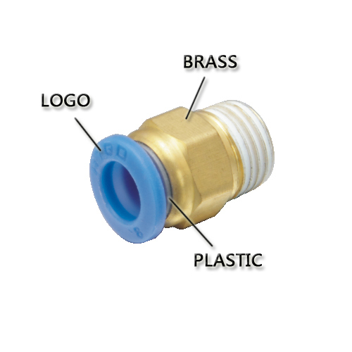 Blue Button Pneumatic Low-End Brass Fitting (PC 8-02)