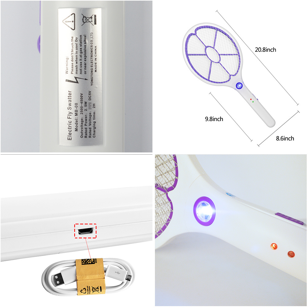 USB Rechargeable Fly Swatter with Lithium Battery
