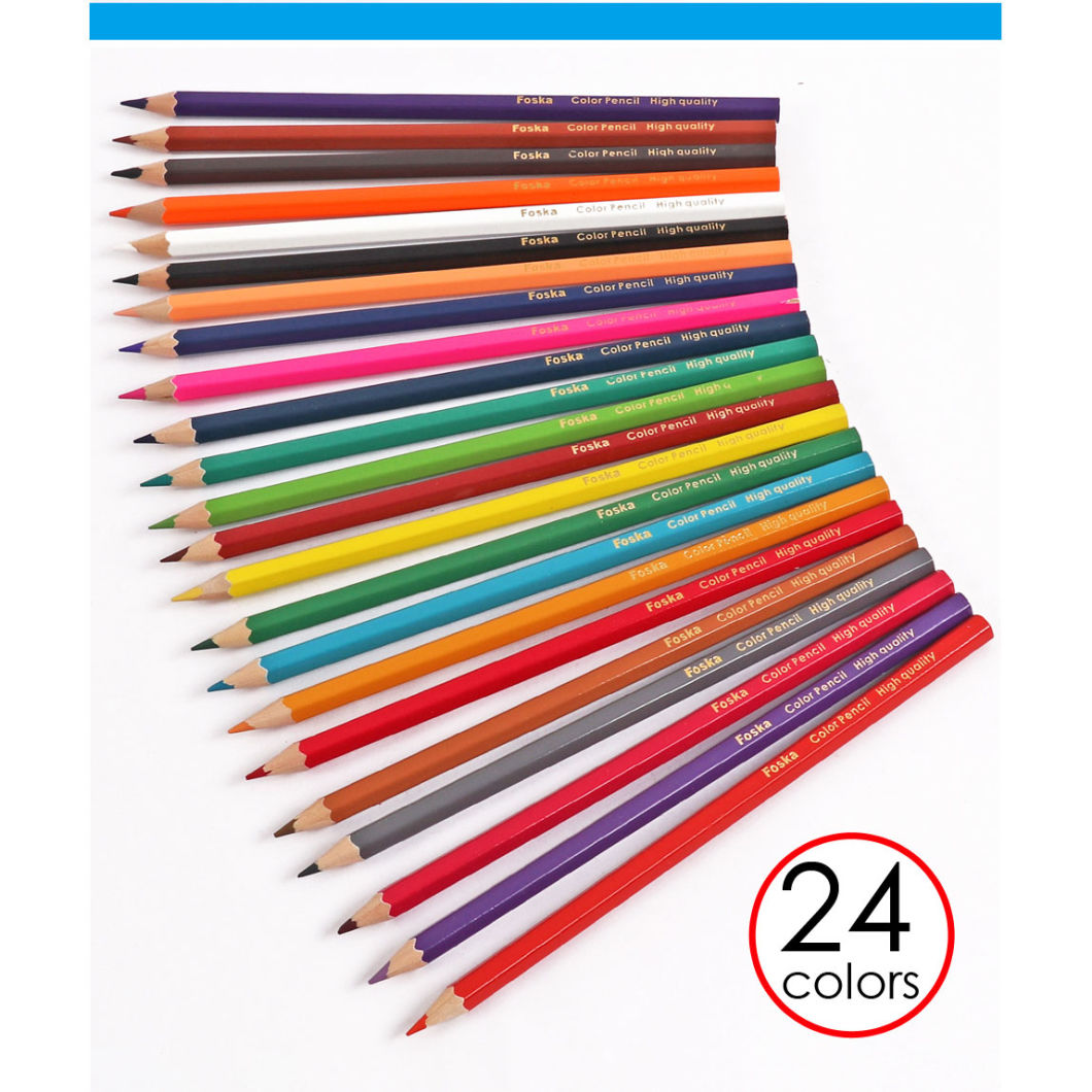 Foska 7.0'' 24 Colors Natural Wood Hexagonal Color Pencil