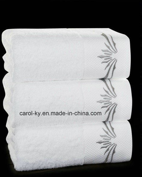 Cotton Bathroom Towel with Embroidery and Decoration Hem