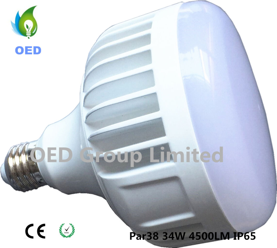 FCC Certification E26 E27 IP65 Waterproof PAR38 LED Bulbs with 130lm/W, 35W LED PAR Lamp with 4500lm and White Color Aluminum