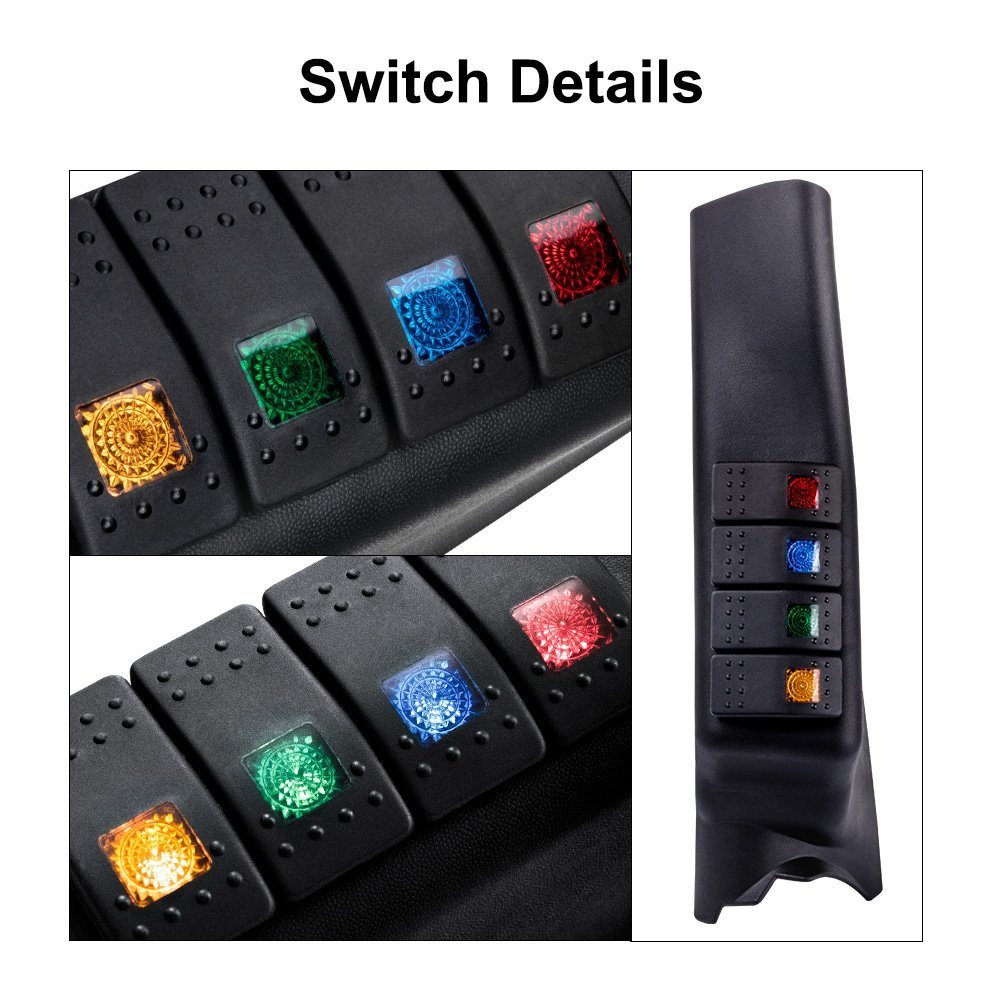 Black a-Pillar Switch Left Hand Pod Panel 4 LED Rocker Switch for Jeep Wrangler Jk 11-16 (left-hand-drive model)
