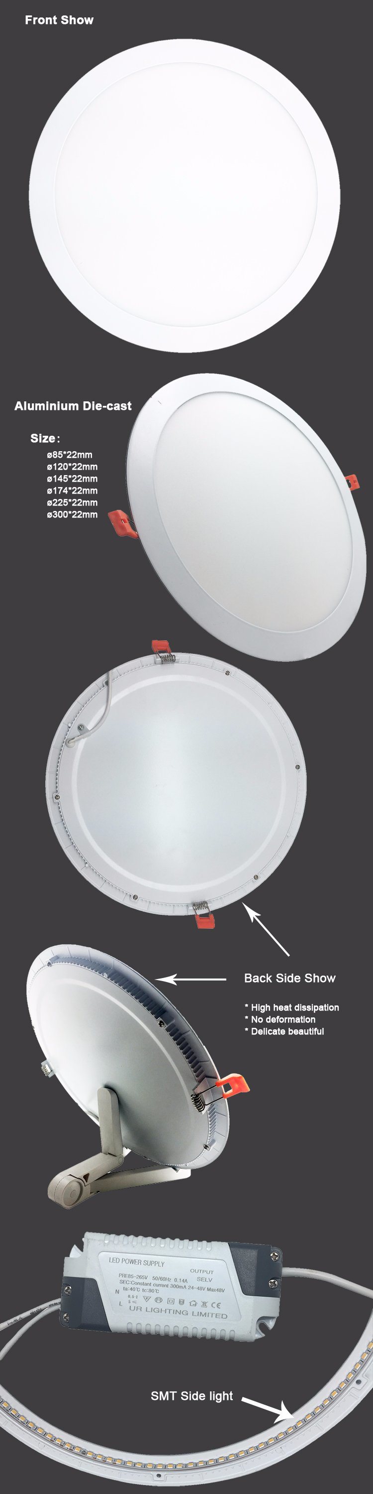 Factory Standard Sizes Slim Flat Round LED Ceiling Panel Light