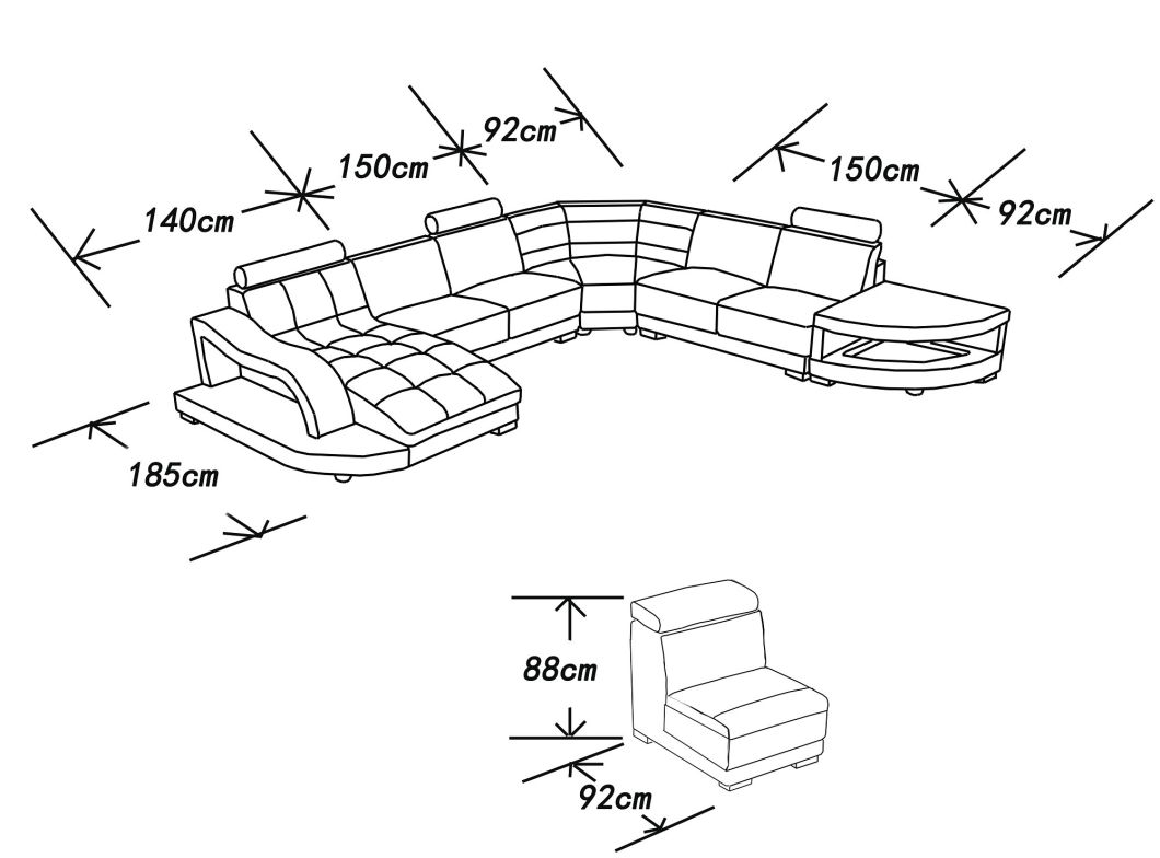 Chinese Modern U Shape Furniture Leather Sofa