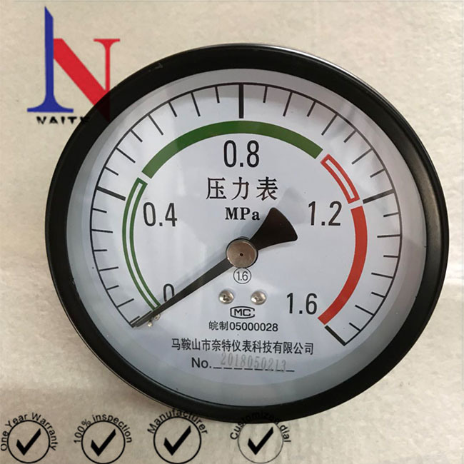 Factory Supply Black Steel Bottom Mount Pressure Gauge