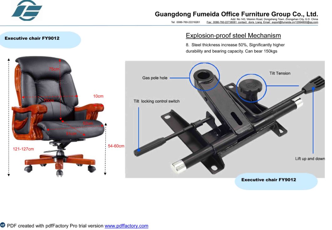 Swivel Leather Executive Office Chair with Solid Wood Foot (FY9002)