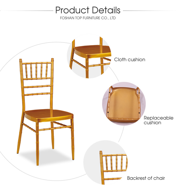 Factory Suppiler Wedding Furniture Wholesale Gold Color Metal Chiavari Chairs for Party Event