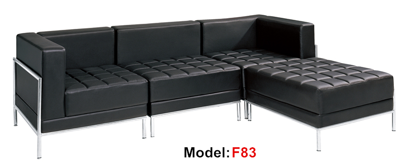 Office Leather Chaise Stainless Steel Commercial Sofa (PE-F83)