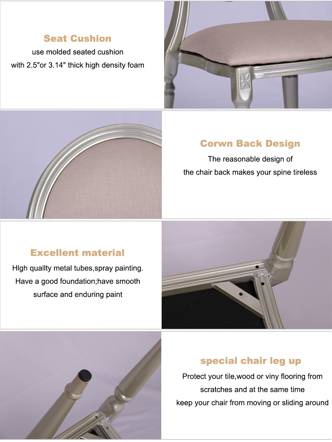 Manufacturer Wedding Furniture Wholesale PU Removable Stackable French Chair for Restaurant and Banquet