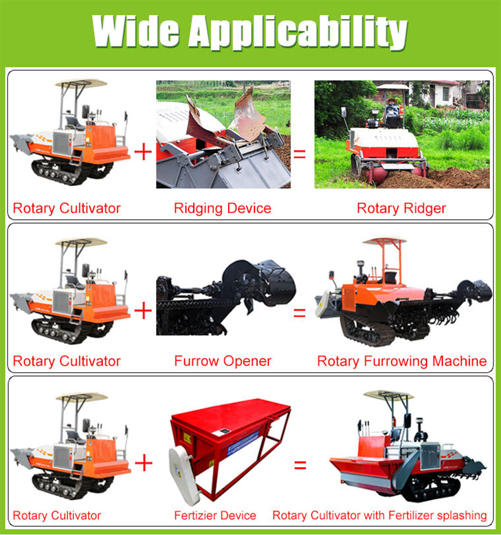 61HP Self-Propelled Crawler Type Rotary Cultivator Avaliable with Opener/Riddger/Harrow/Seeding Machine