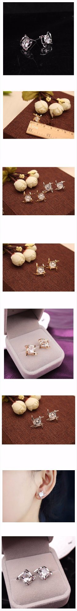 Elegant and Charming Black Rhinestone Full Crystals Square Stud Earrings