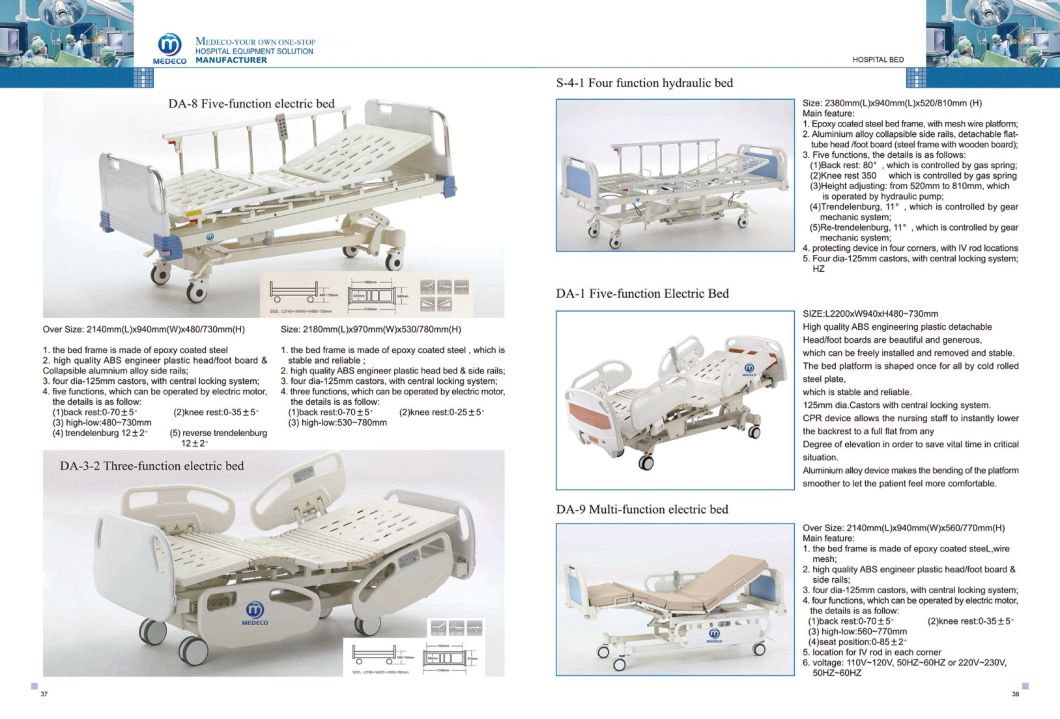 Movable Semi-Fowler Hospital Bed with Stainless Steel Head/Foot Board B-29 Ecom52