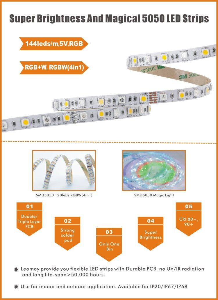 Non- Waterproof 50000 Hour Lifespan SMD5050 28.8W/M Flexible LED Strip Light