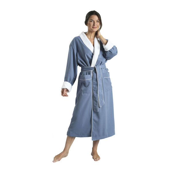 Lined Peached Microfiber Fabric with Inner Terry Shawl Bathrobe